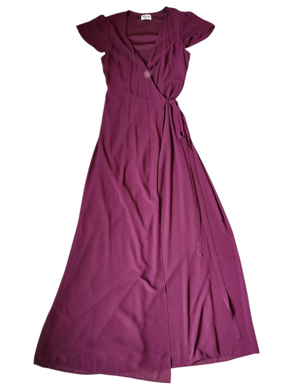 Show Me Your Mumu Noelle Flutter Wrap Maxi Dress Merlot Chiffon Burgundy XS